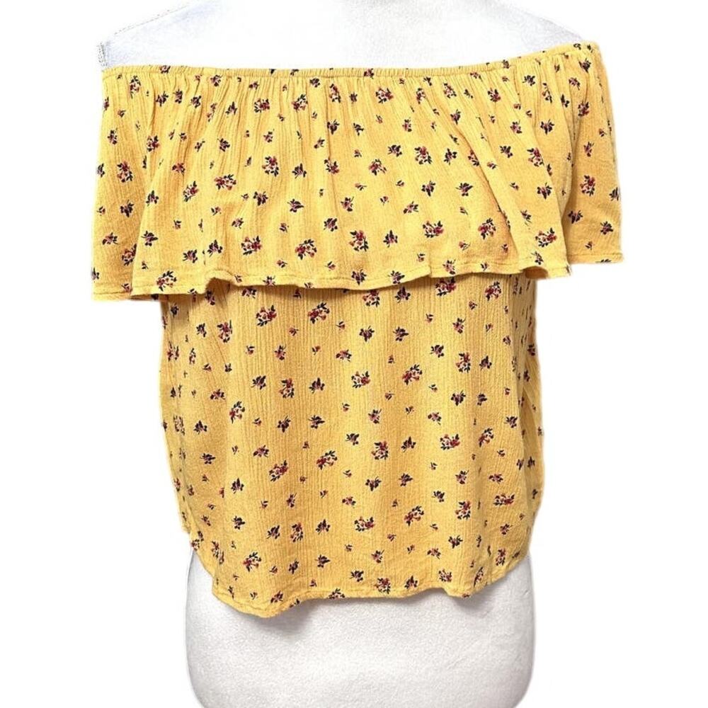 Hollister Womens Blouse Multicolor Floral Short Sleeve Keyhole Neck Tie Ruffle S